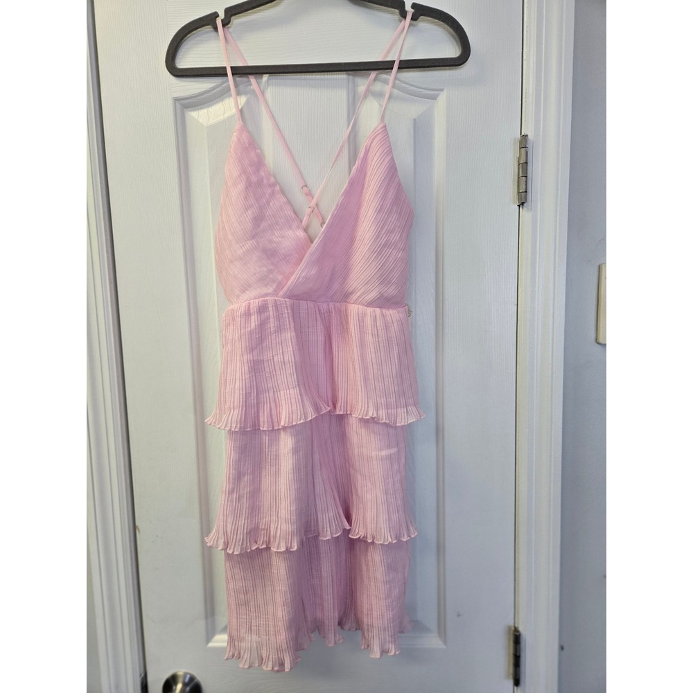 Altar'd State Pale Pink Pleated Tiered Ruffle Mini Dress  NWT Small